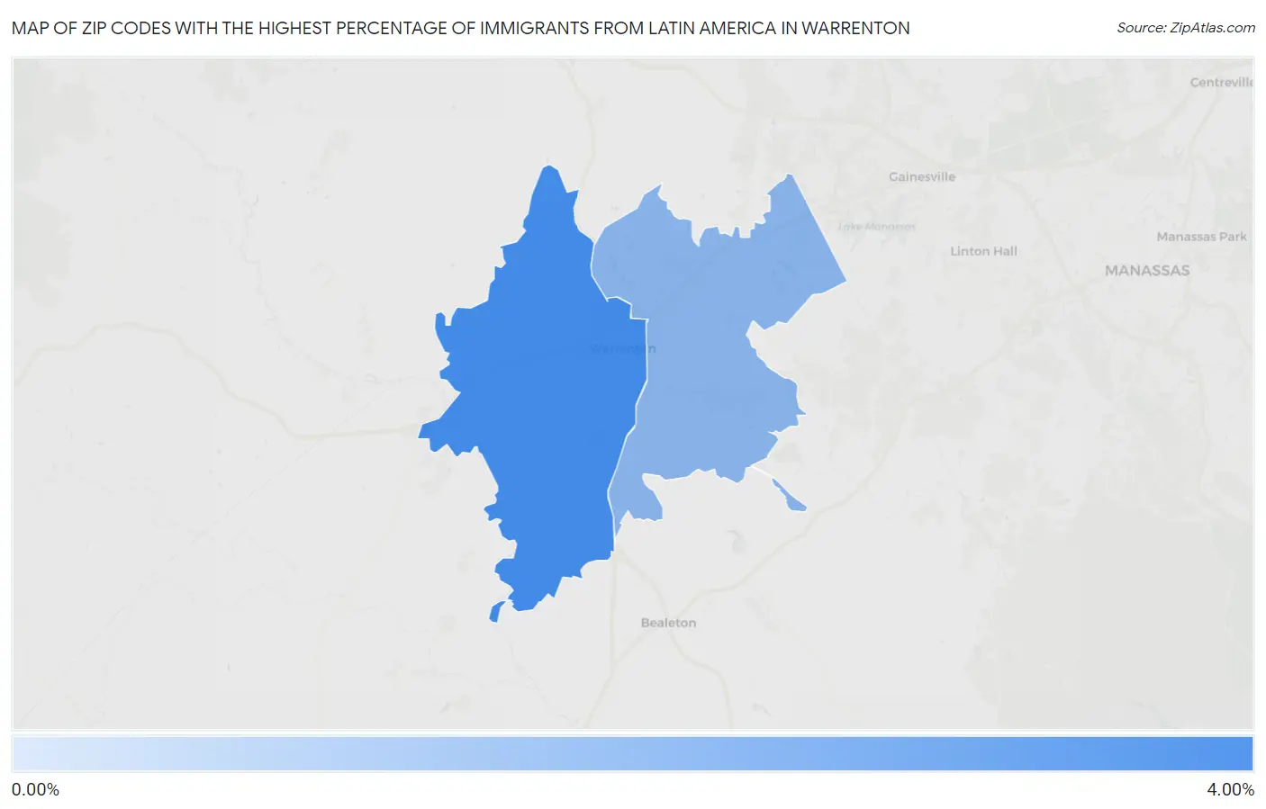 Zip Codes with the Highest Percentage of Immigrants from Latin America in Warrenton Map