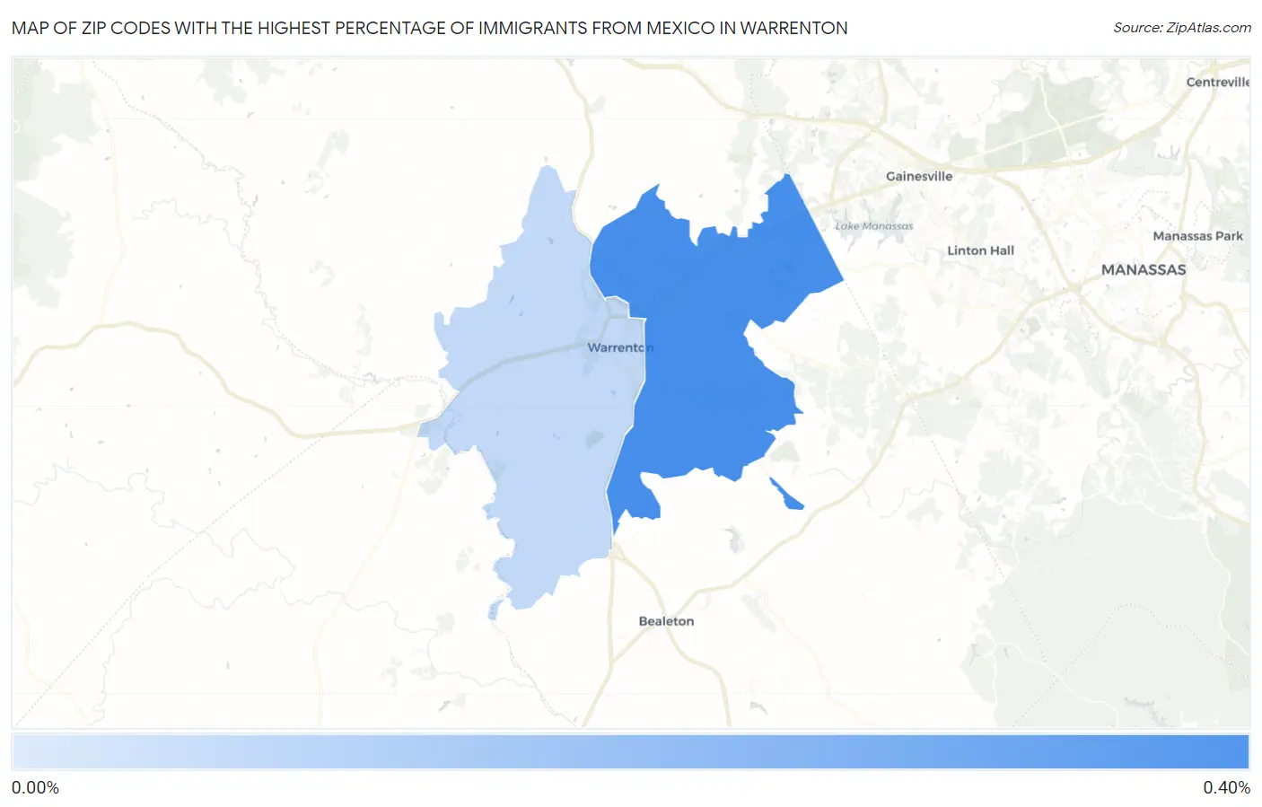 Zip Codes with the Highest Percentage of Immigrants from Mexico in Warrenton Map