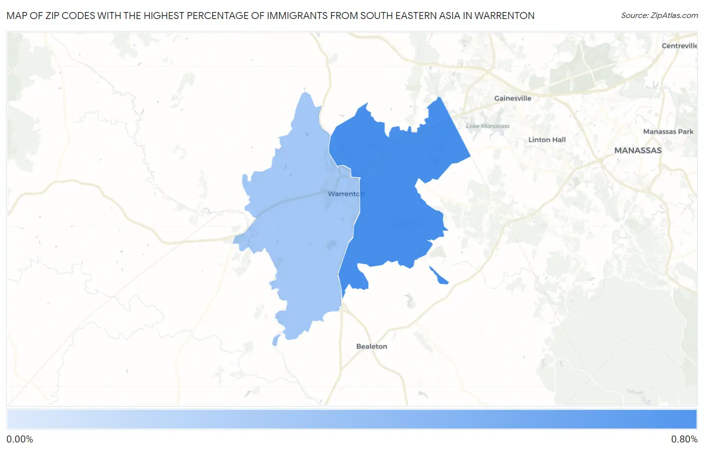 Zip Codes with the Highest Percentage of Immigrants from South Eastern Asia in Warrenton Map
