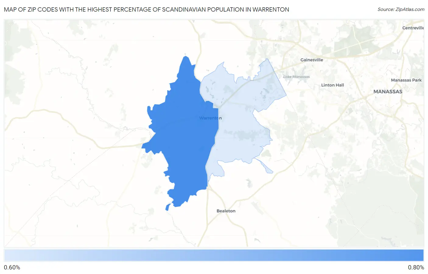 Zip Codes with the Highest Percentage of Scandinavian Population in Warrenton Map