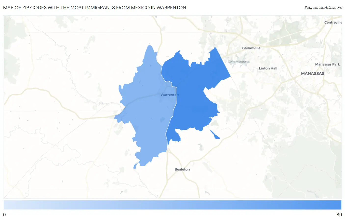 Zip Codes with the Most Immigrants from Mexico in Warrenton Map