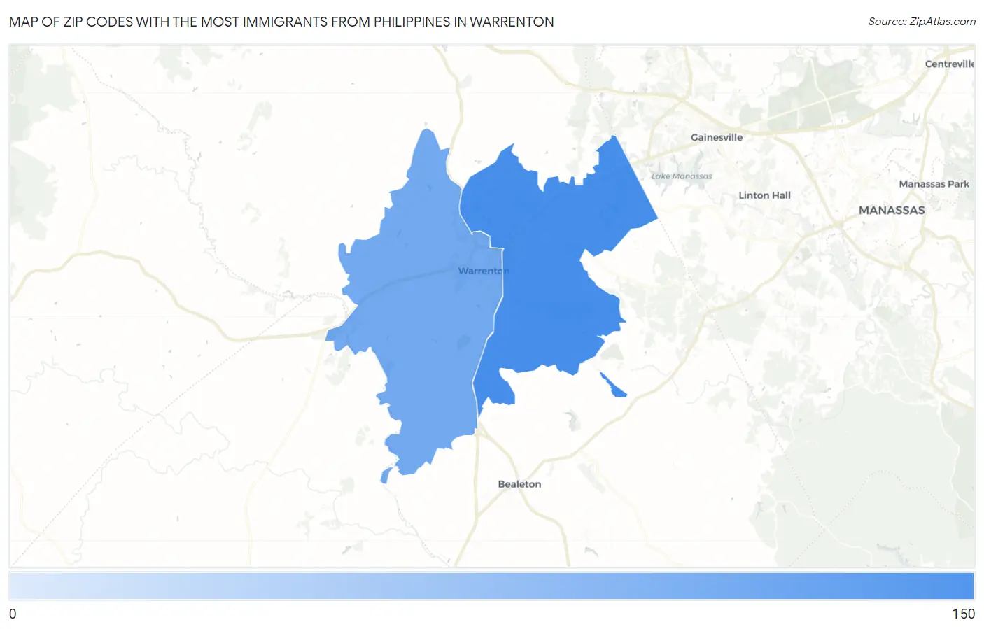 Zip Codes with the Most Immigrants from Philippines in Warrenton Map