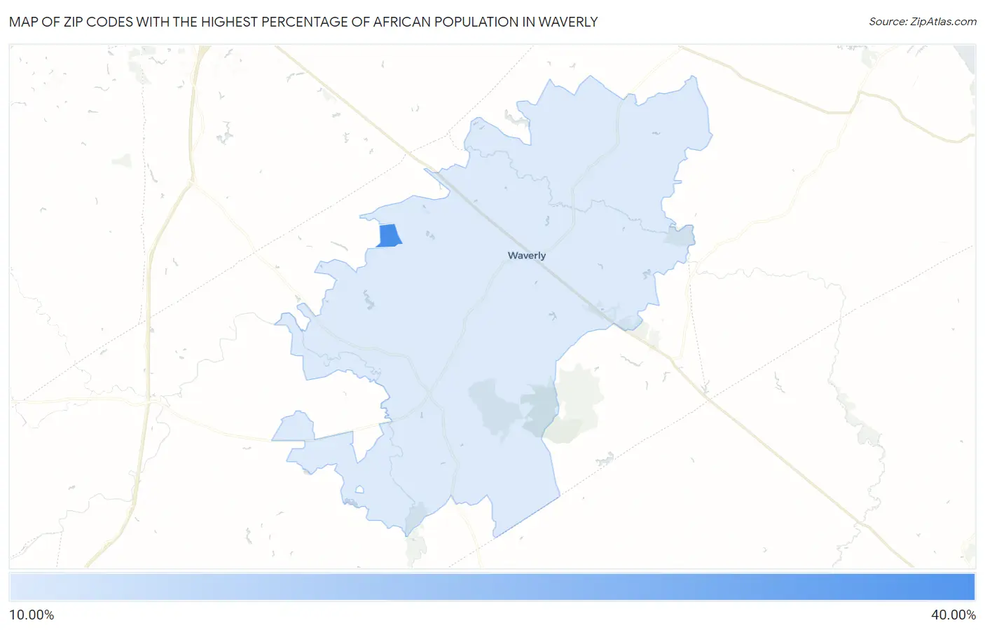 Zip Codes with the Highest Percentage of African Population in Waverly Map
