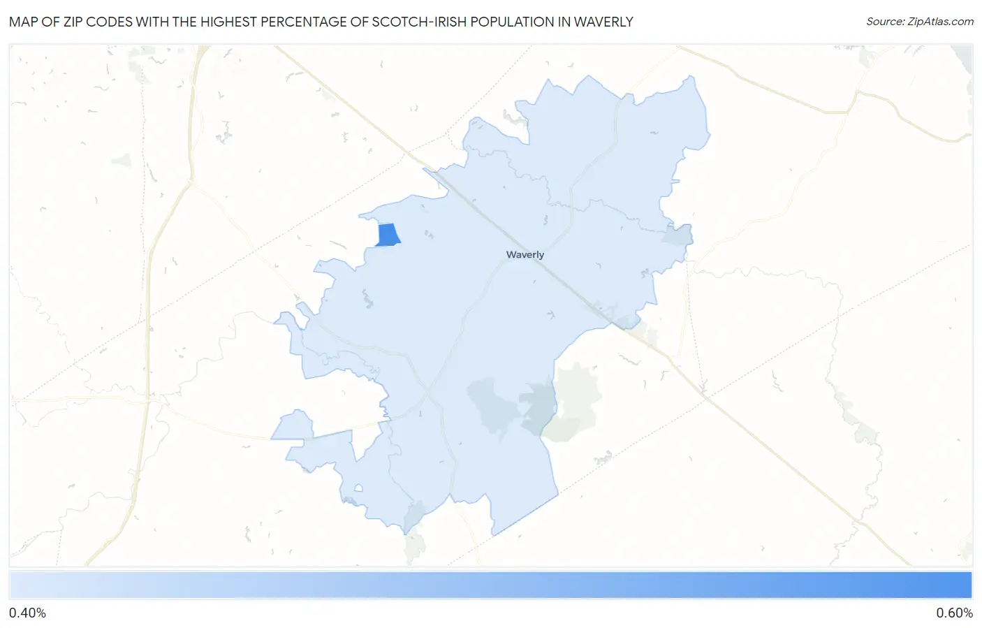 Zip Codes with the Highest Percentage of Scotch-Irish Population in Waverly Map