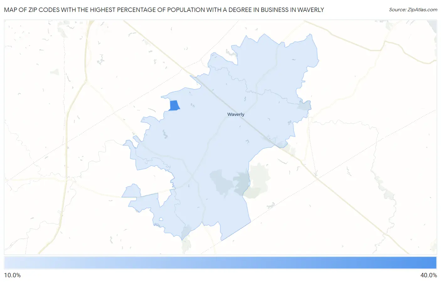 Zip Codes with the Highest Percentage of Population with a Degree in Business in Waverly Map