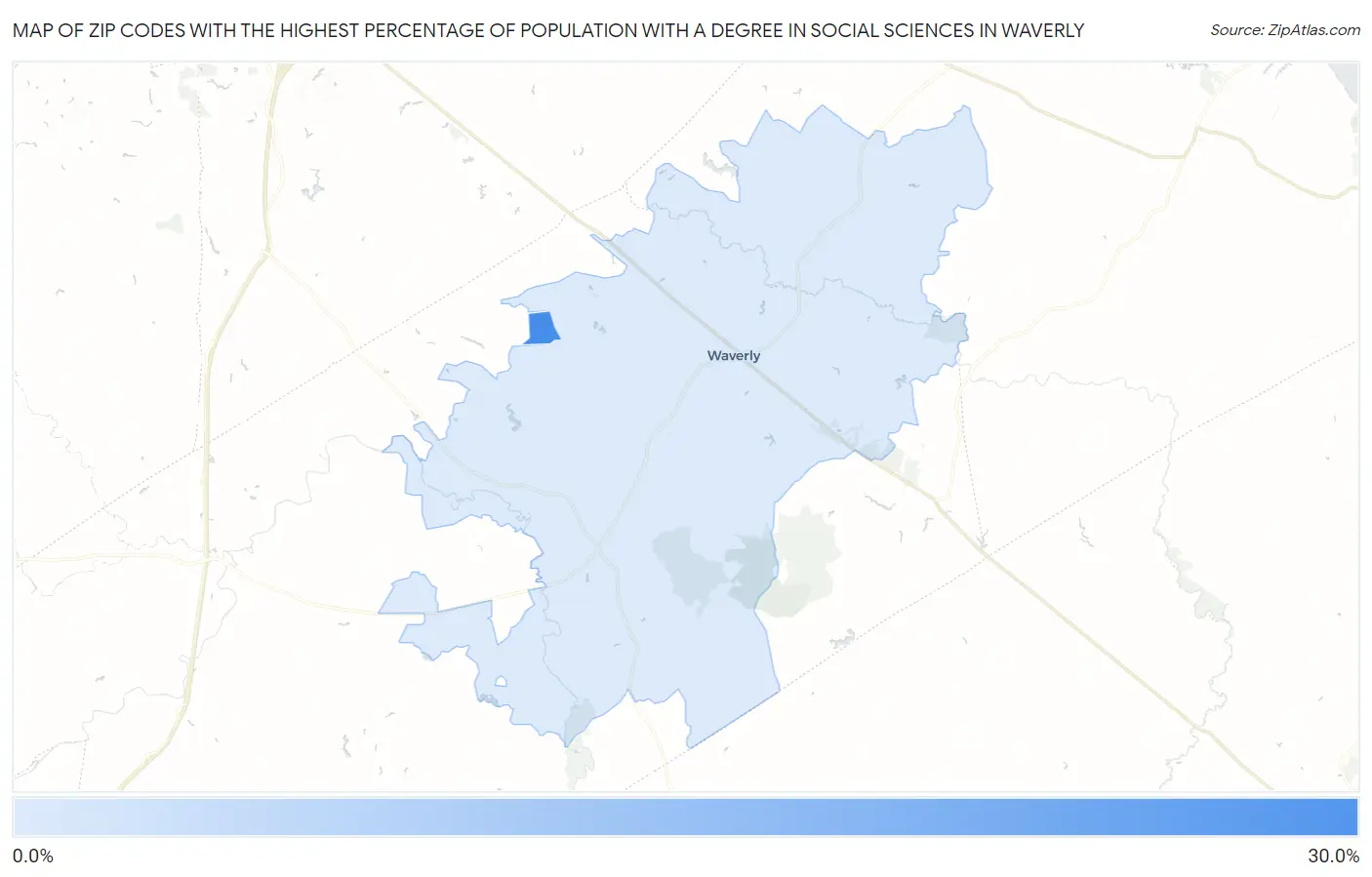 Zip Codes with the Highest Percentage of Population with a Degree in Social Sciences in Waverly Map