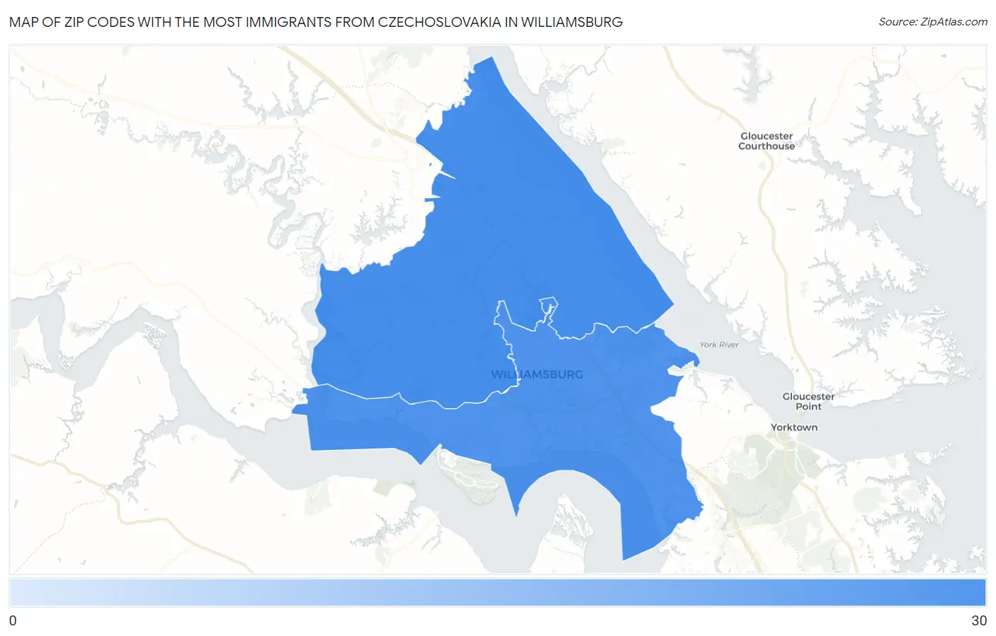Zip Codes with the Most Immigrants from Czechoslovakia in Williamsburg Map