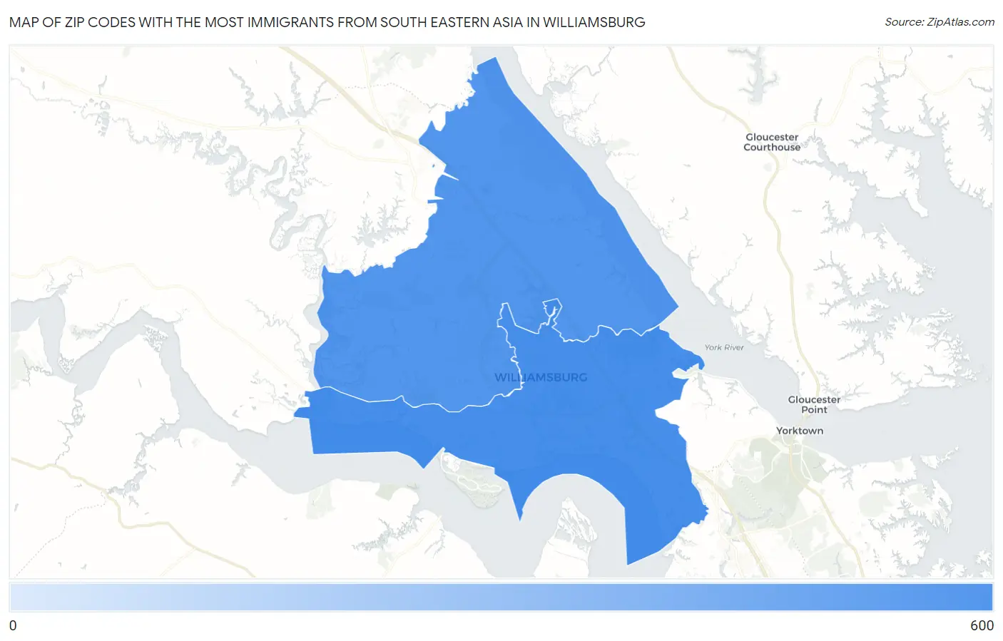 Zip Codes with the Most Immigrants from South Eastern Asia in Williamsburg Map