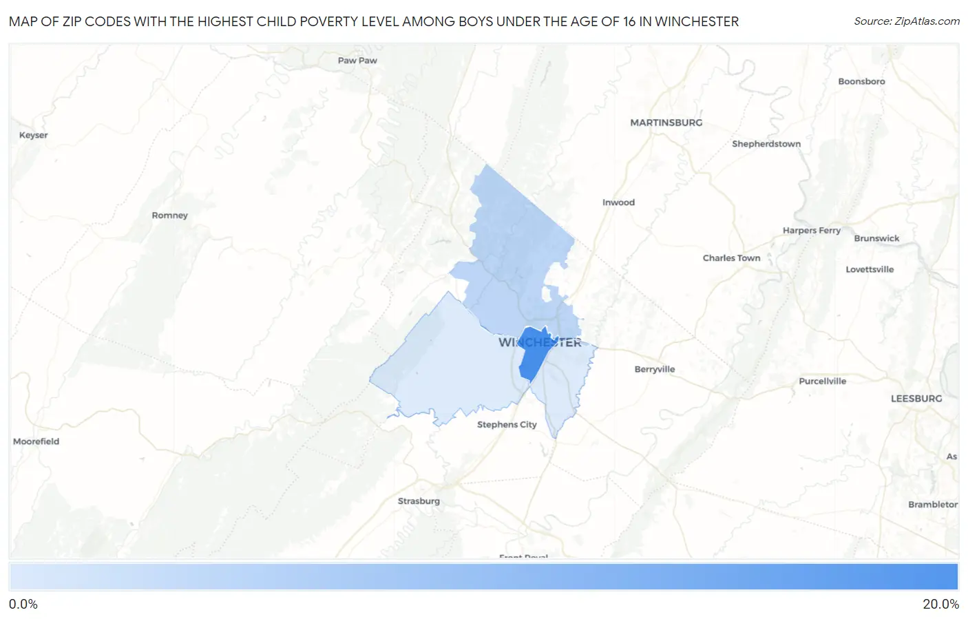 Zip Codes with the Highest Child Poverty Level Among Boys Under the Age of 16 in Winchester Map