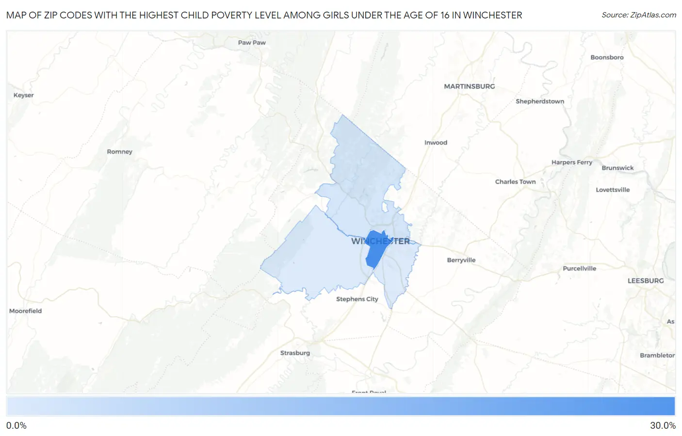 Zip Codes with the Highest Child Poverty Level Among Girls Under the Age of 16 in Winchester Map