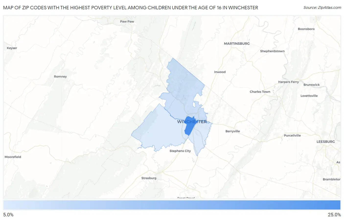 Zip Codes with the Highest Poverty Level Among Children Under the Age of 16 in Winchester Map