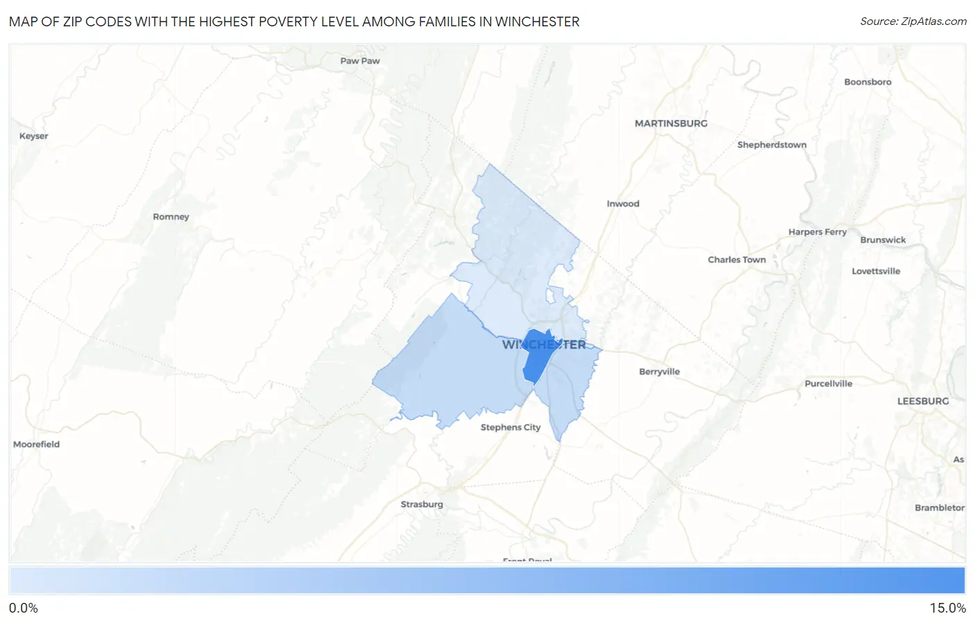 Zip Codes with the Highest Poverty Level Among Families in Winchester Map