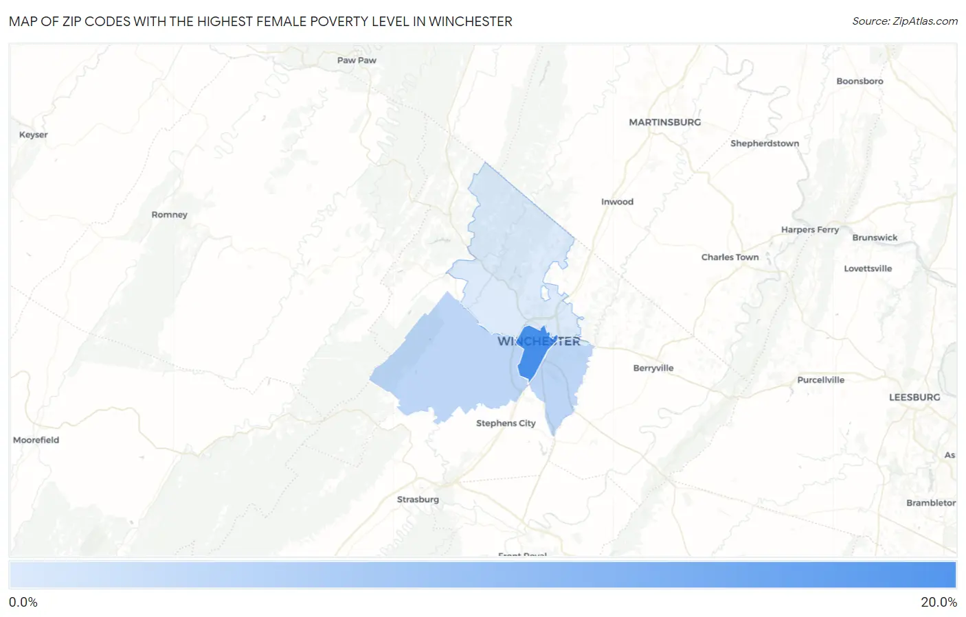 Zip Codes with the Highest Female Poverty Level in Winchester Map