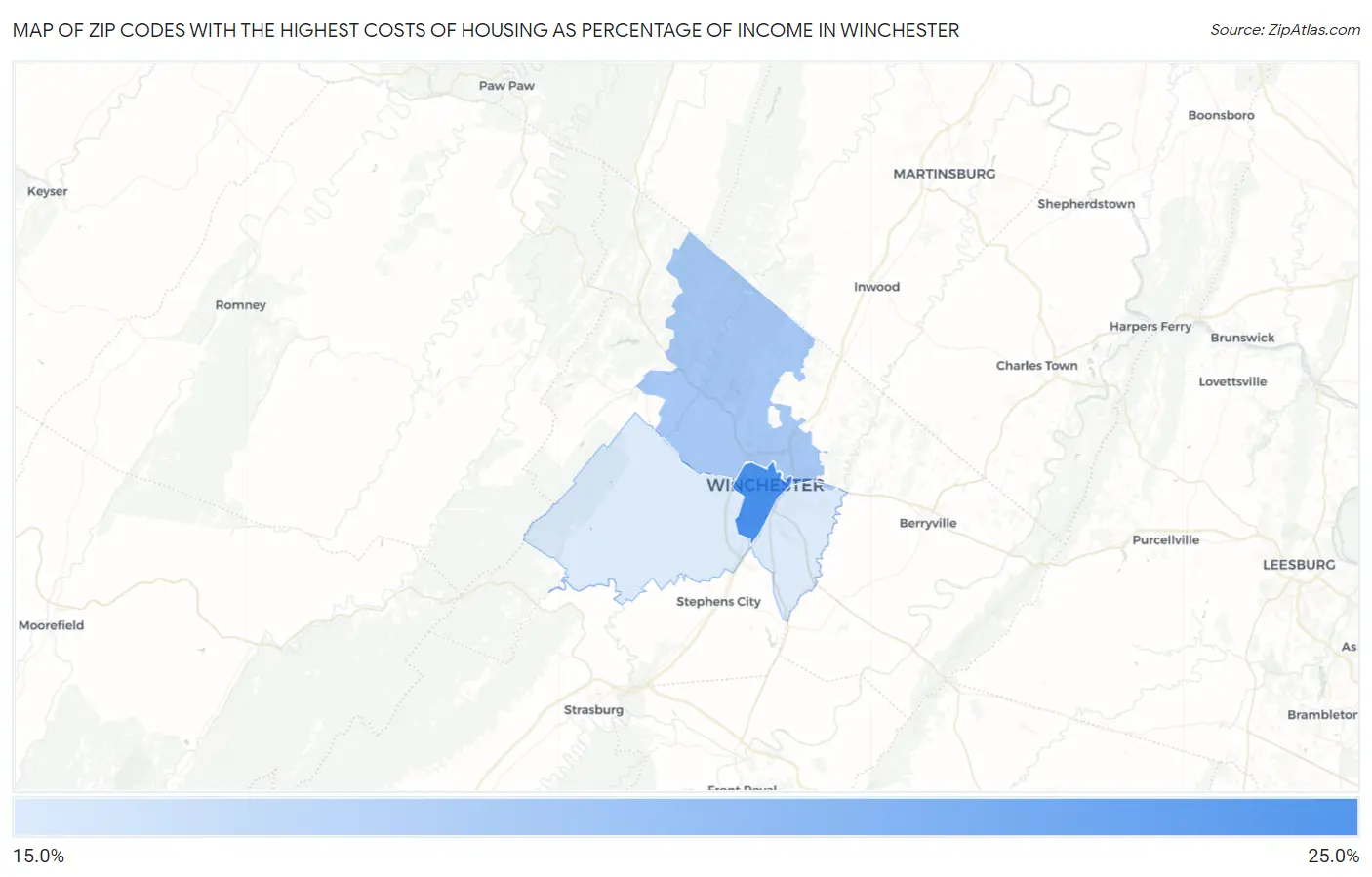 Zip Codes with the Highest Costs of Housing as Percentage of Income in Winchester Map