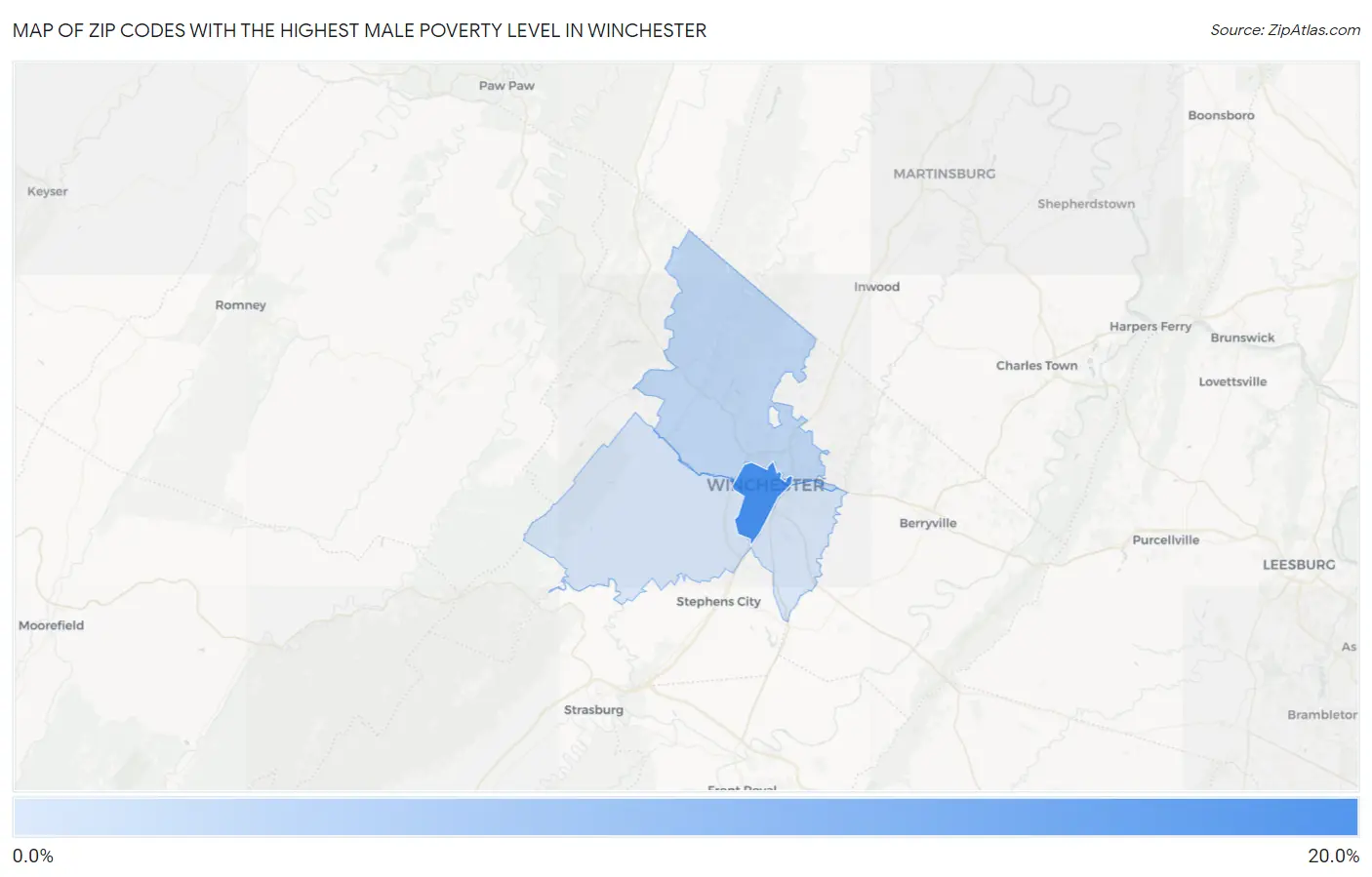 Zip Codes with the Highest Male Poverty Level in Winchester Map