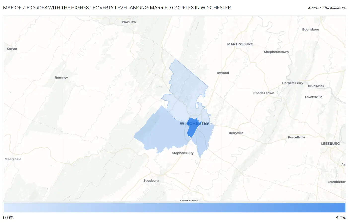 Zip Codes with the Highest Poverty Level Among Married Couples in Winchester Map