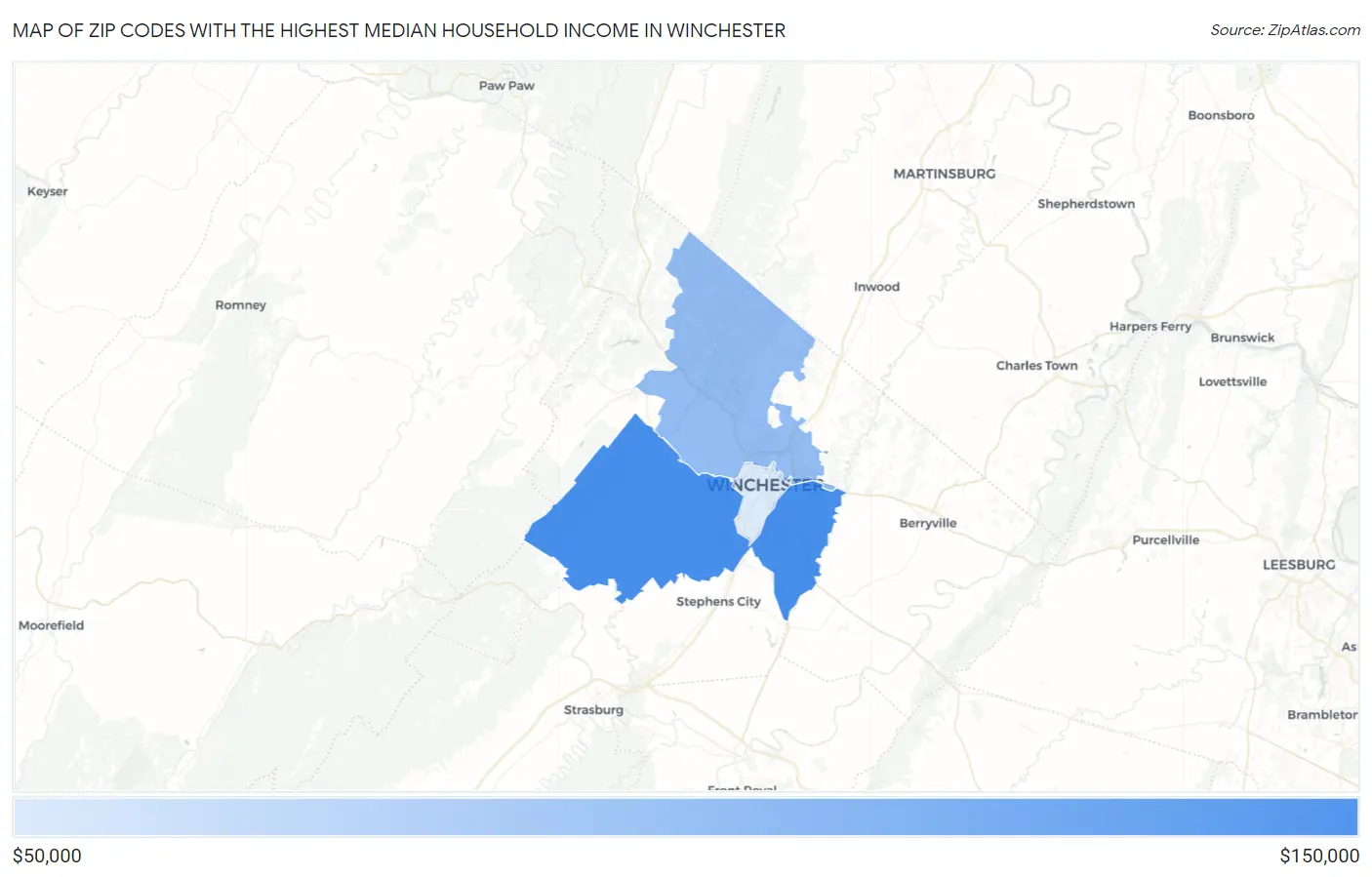 Zip Codes with the Highest Median Household Income in Winchester Map