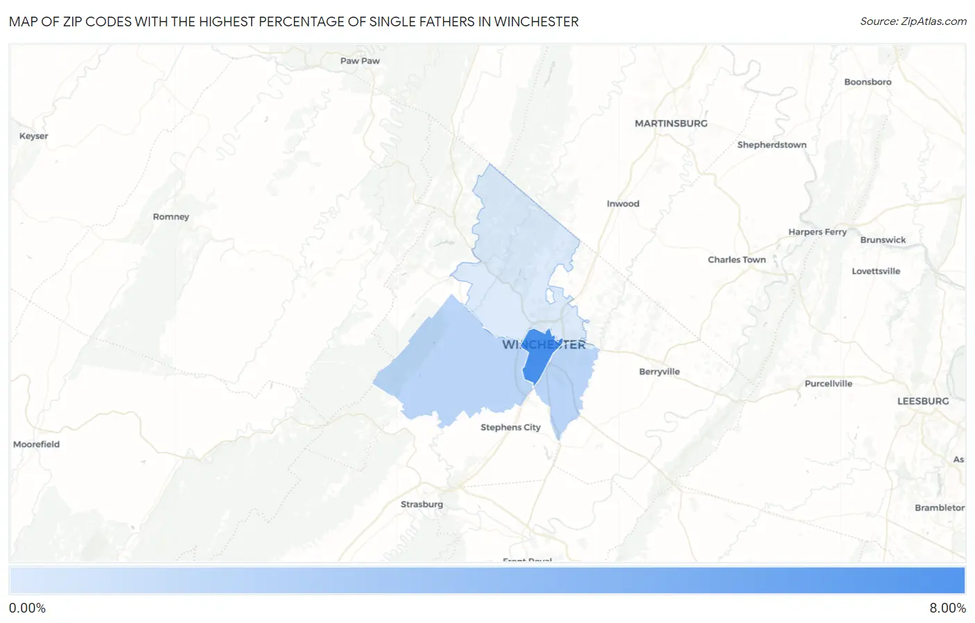 Zip Codes with the Highest Percentage of Single Fathers in Winchester Map
