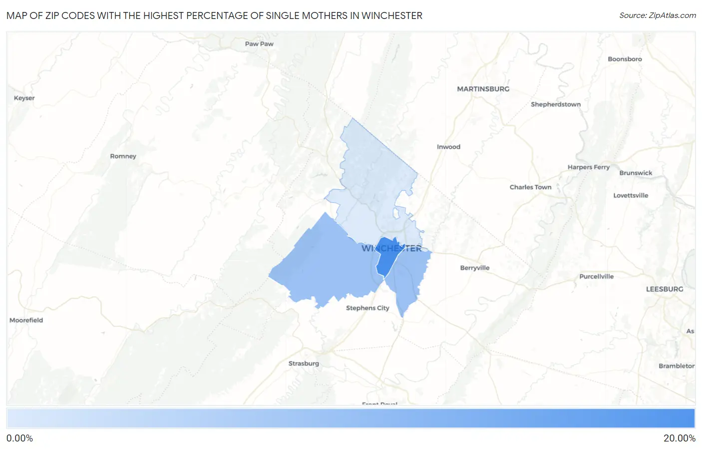 Zip Codes with the Highest Percentage of Single Mothers in Winchester Map
