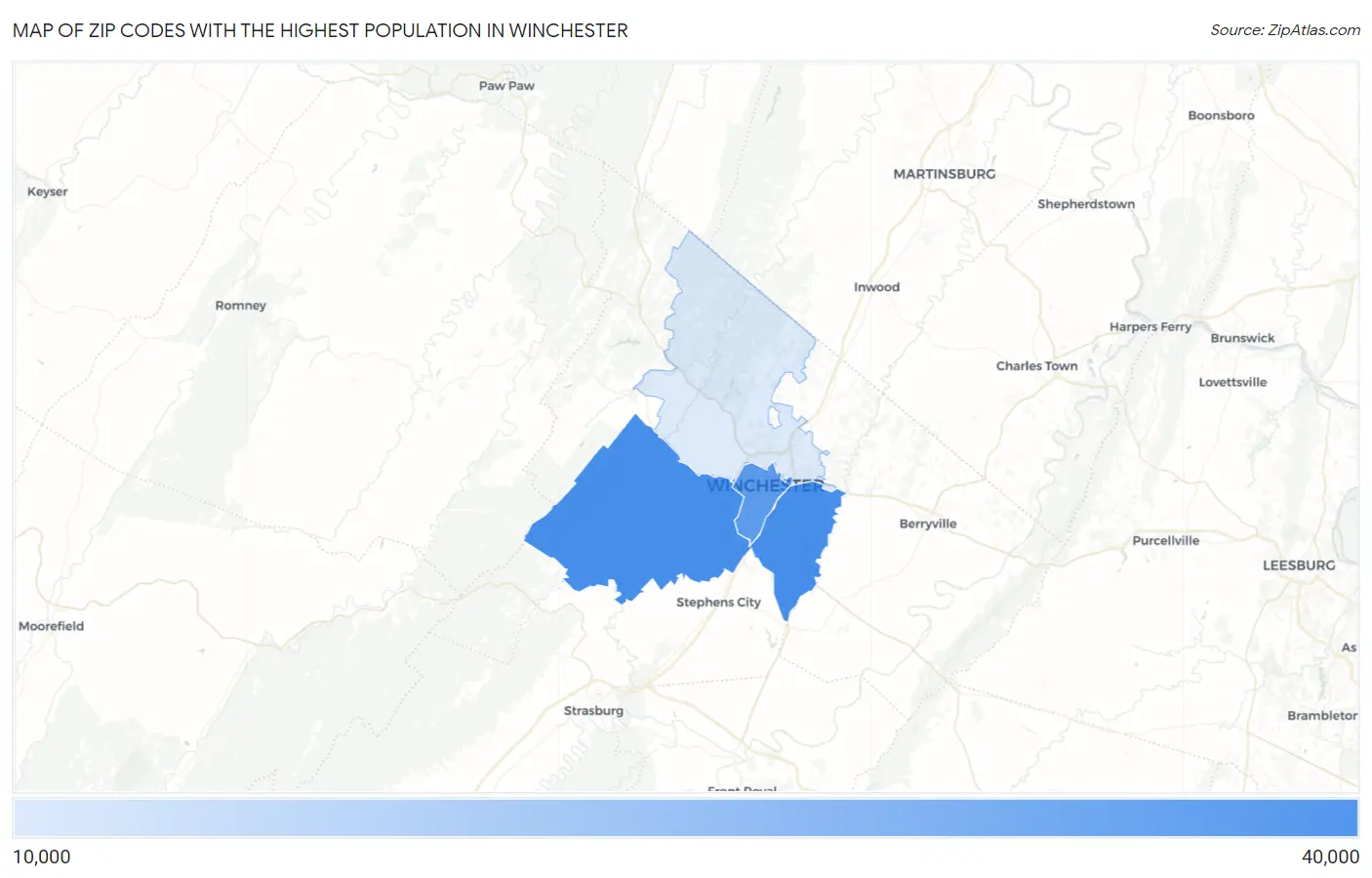 Zip Codes with the Highest Population in Winchester Map