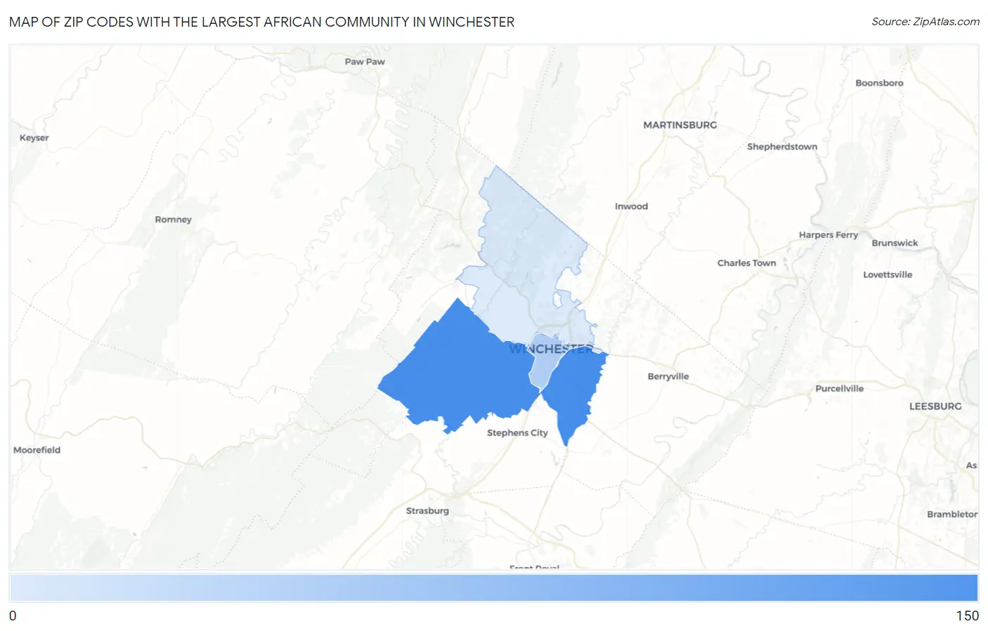 Zip Codes with the Largest African Community in Winchester Map
