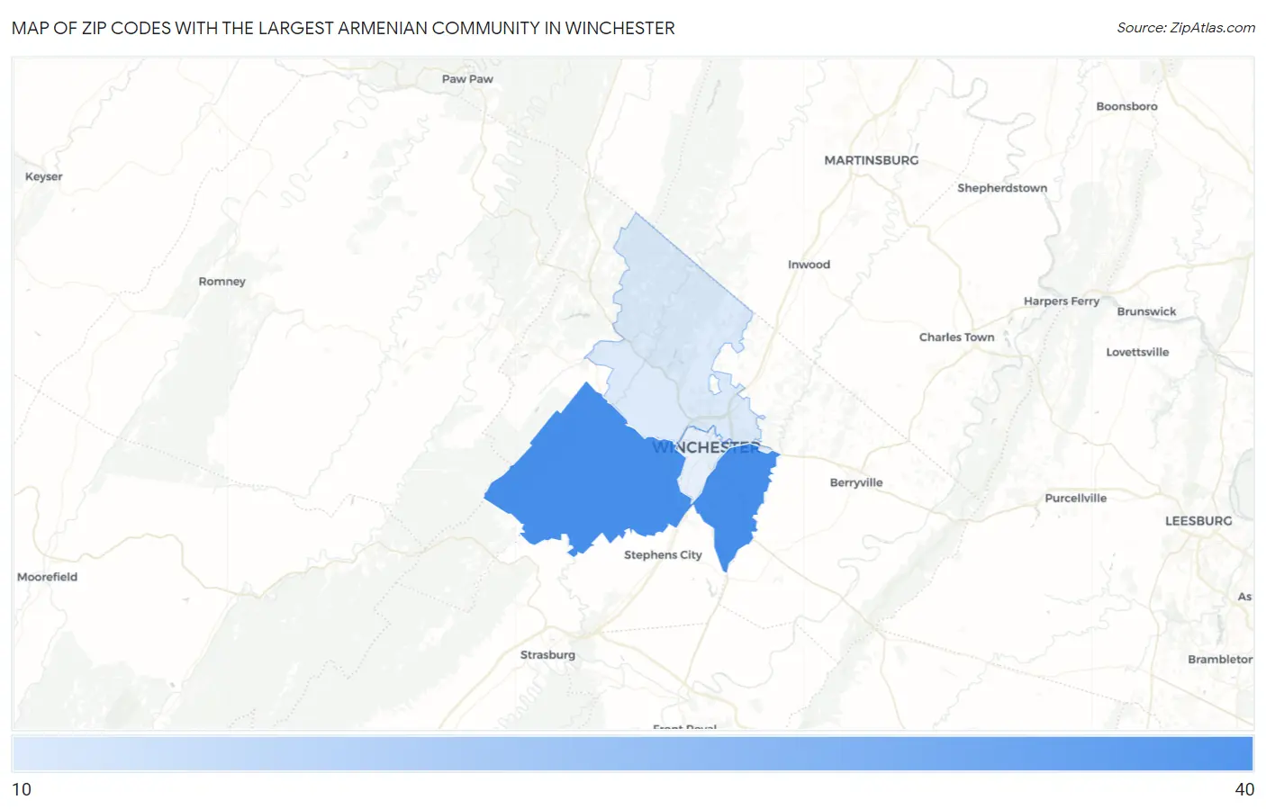 Zip Codes with the Largest Armenian Community in Winchester Map