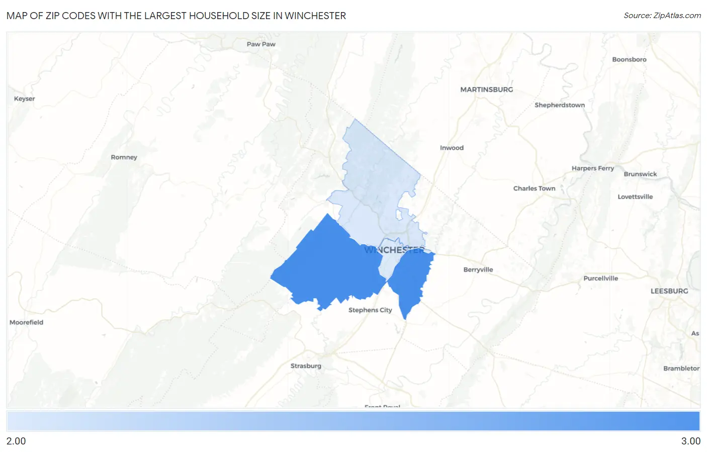 Zip Codes with the Largest Household Size in Winchester Map