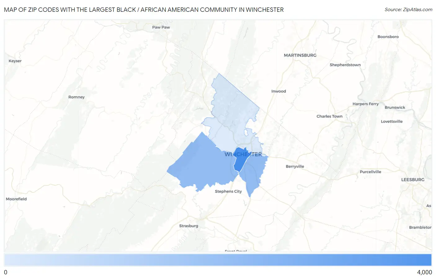 Zip Codes with the Largest Black / African American Community in Winchester Map