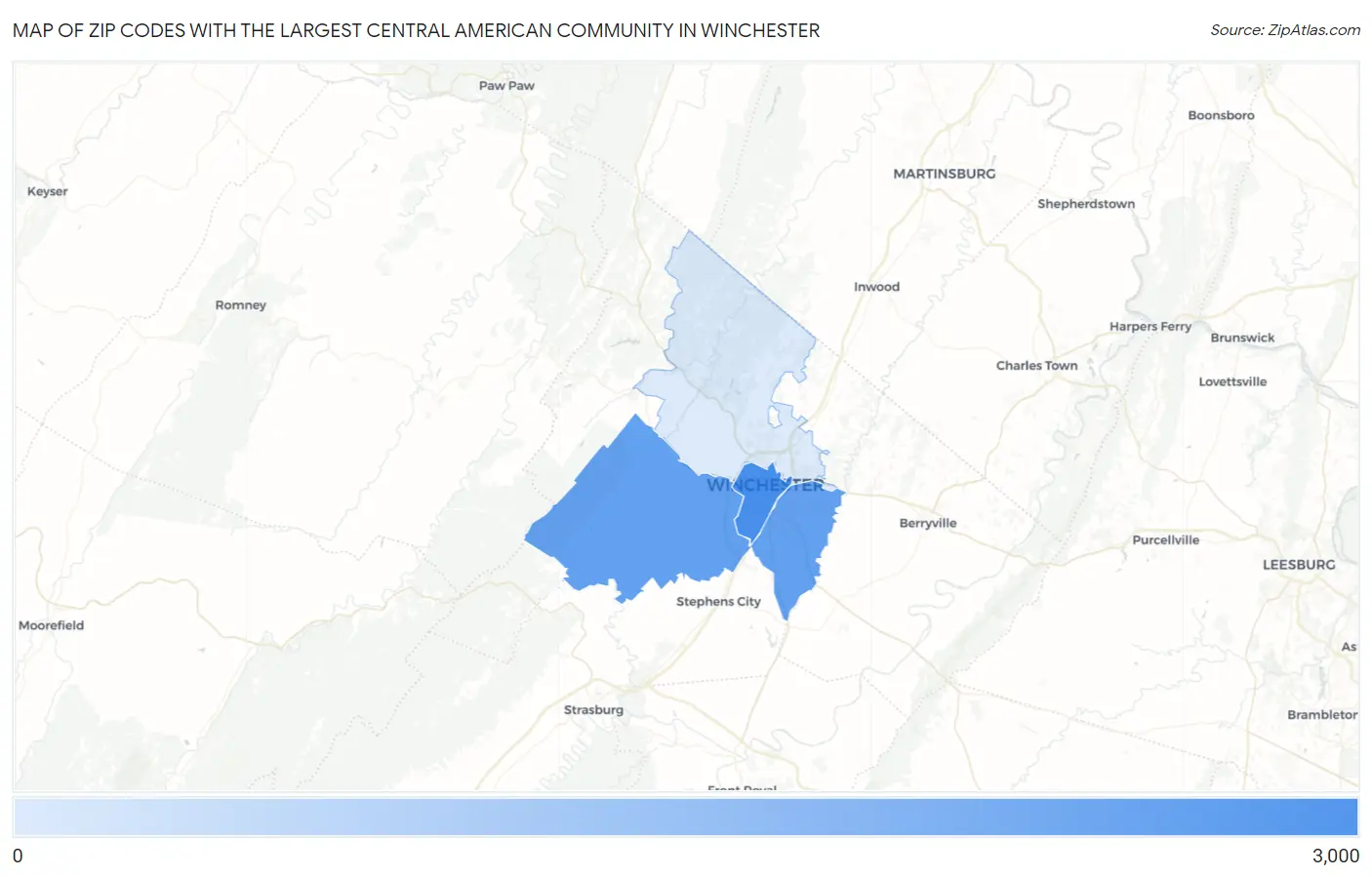 Zip Codes with the Largest Central American Community in Winchester Map
