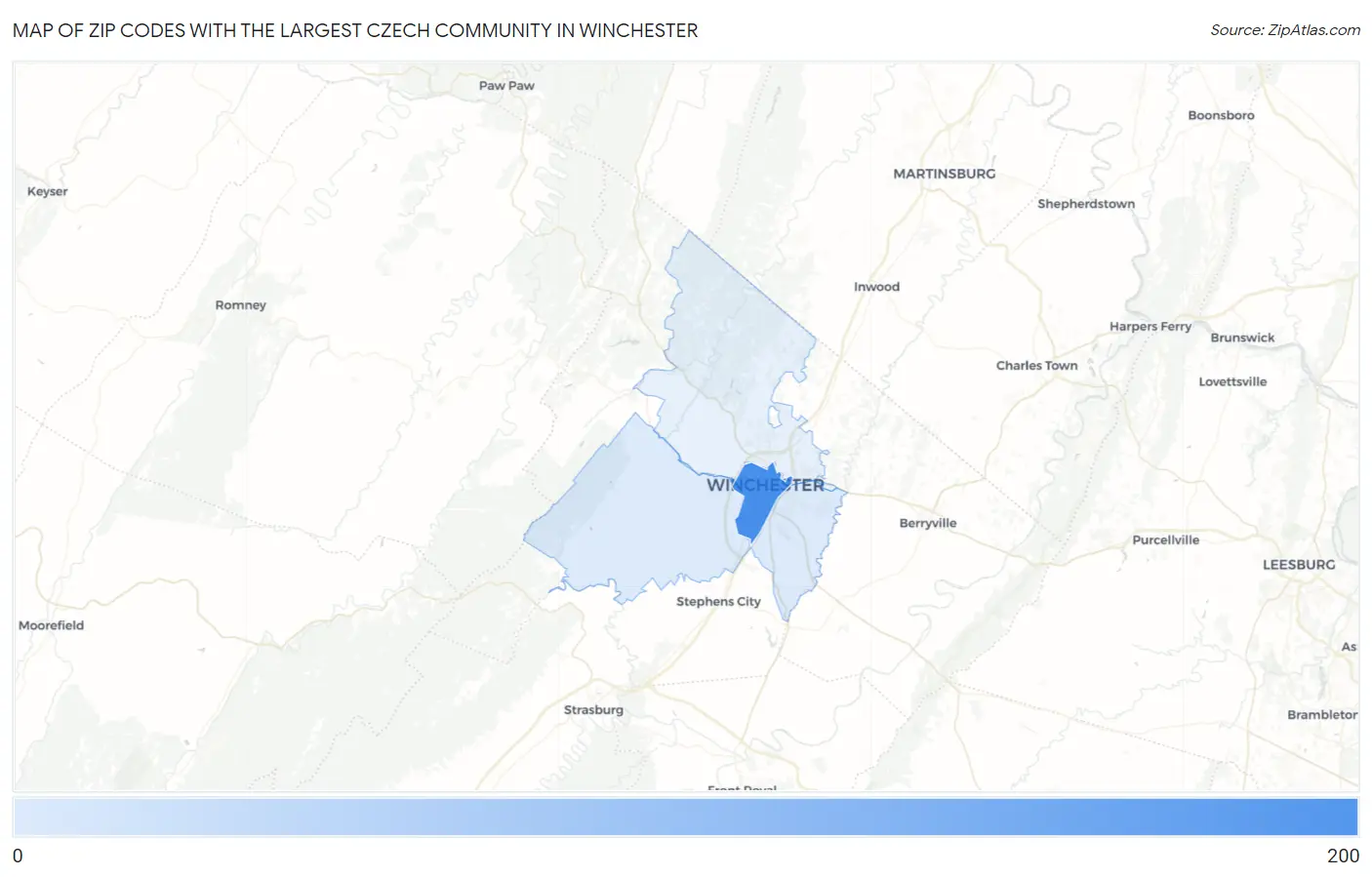 Zip Codes with the Largest Czech Community in Winchester Map