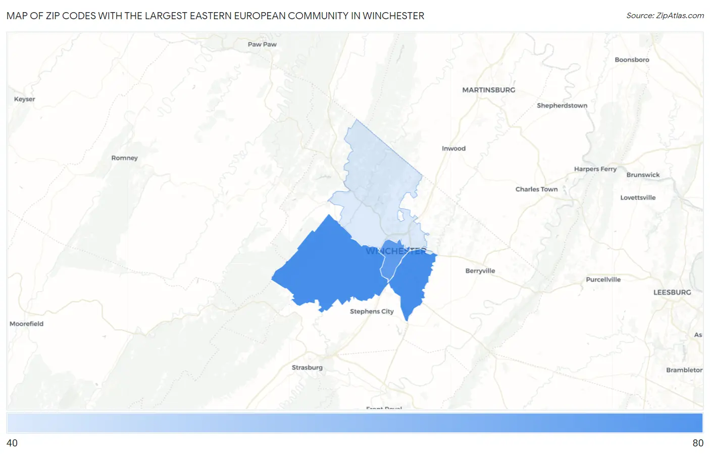 Zip Codes with the Largest Eastern European Community in Winchester Map