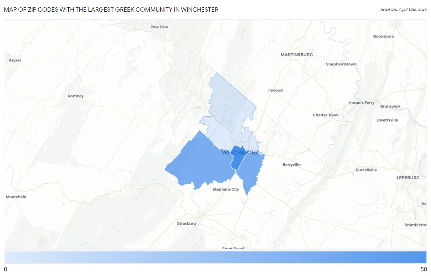 Zip Codes with the Largest Greek Community in Winchester Map