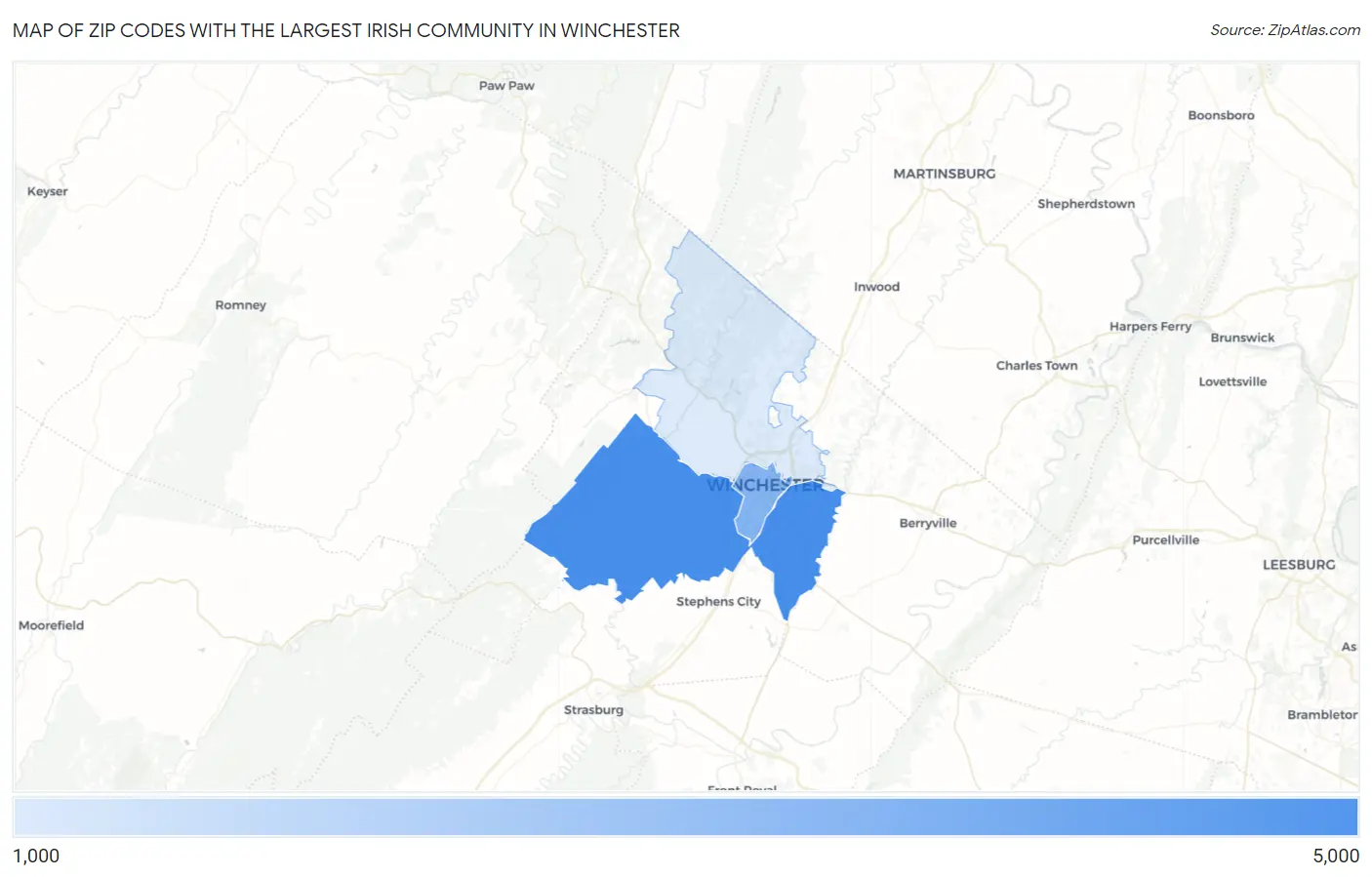 Zip Codes with the Largest Irish Community in Winchester Map
