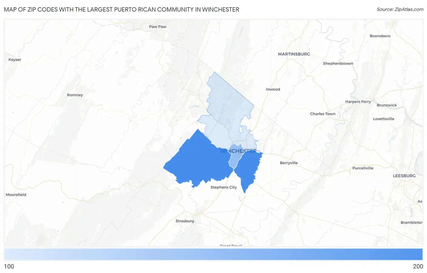 Zip Codes with the Largest Puerto Rican Community in Winchester Map