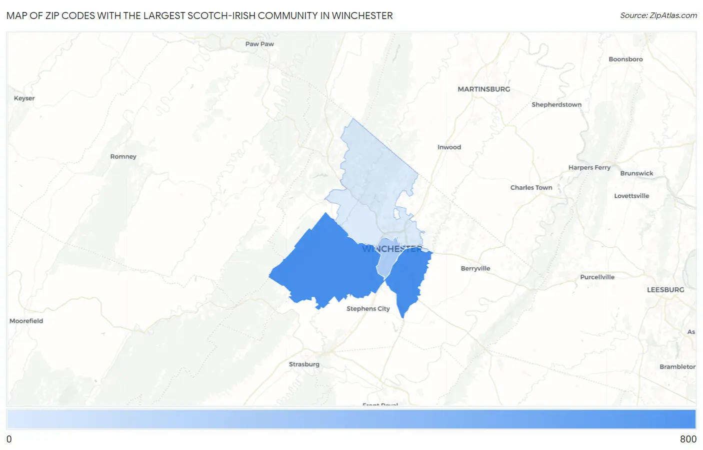 Zip Codes with the Largest Scotch-Irish Community in Winchester Map