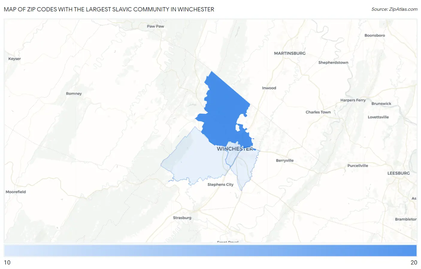 Zip Codes with the Largest Slavic Community in Winchester Map