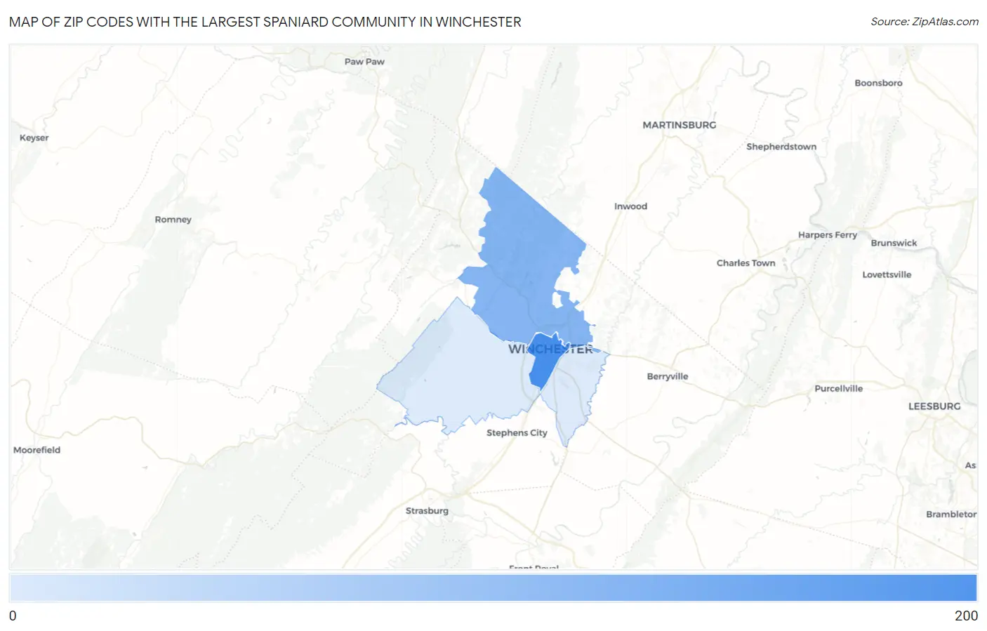 Zip Codes with the Largest Spaniard Community in Winchester Map