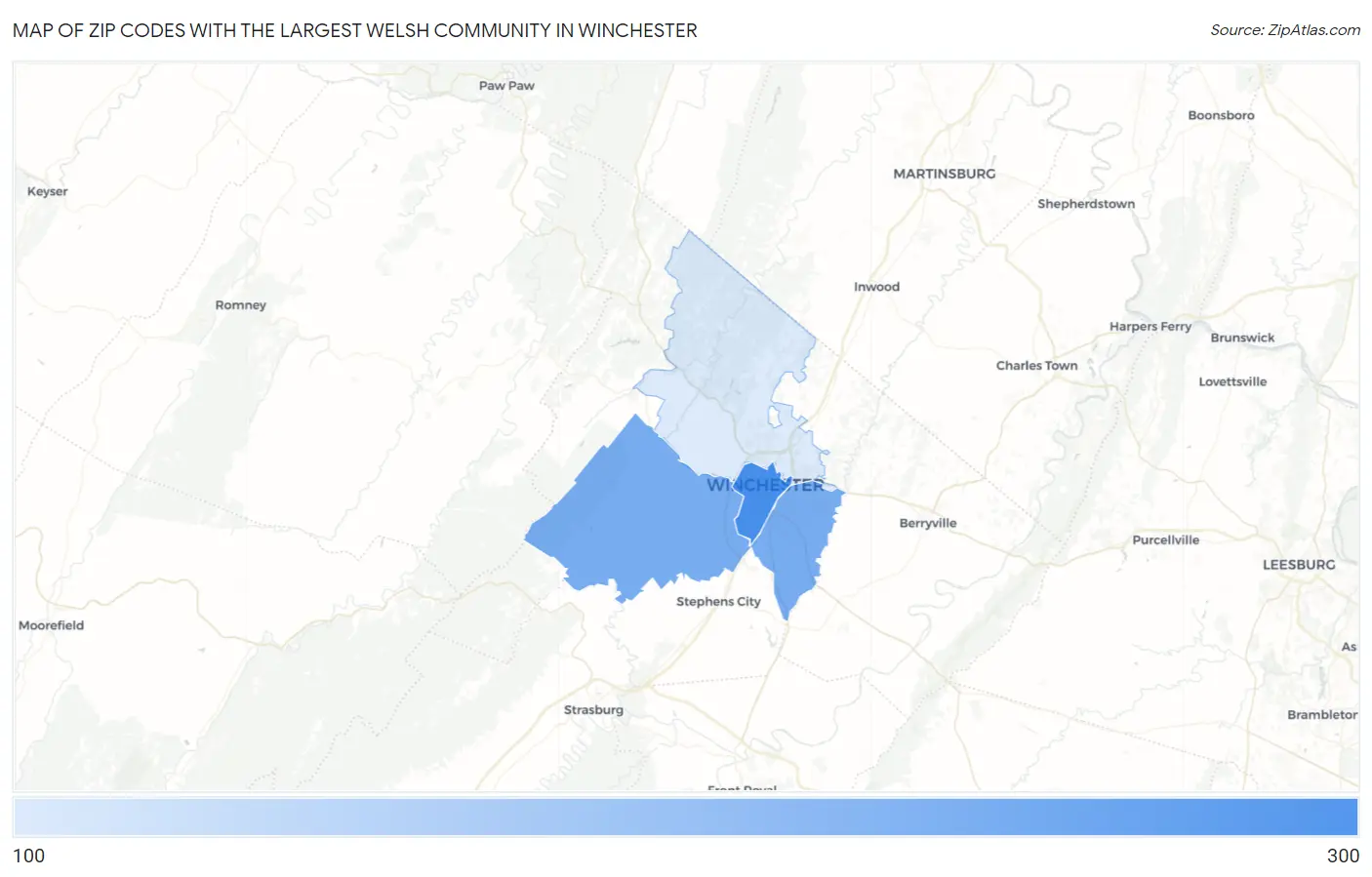 Zip Codes with the Largest Welsh Community in Winchester Map