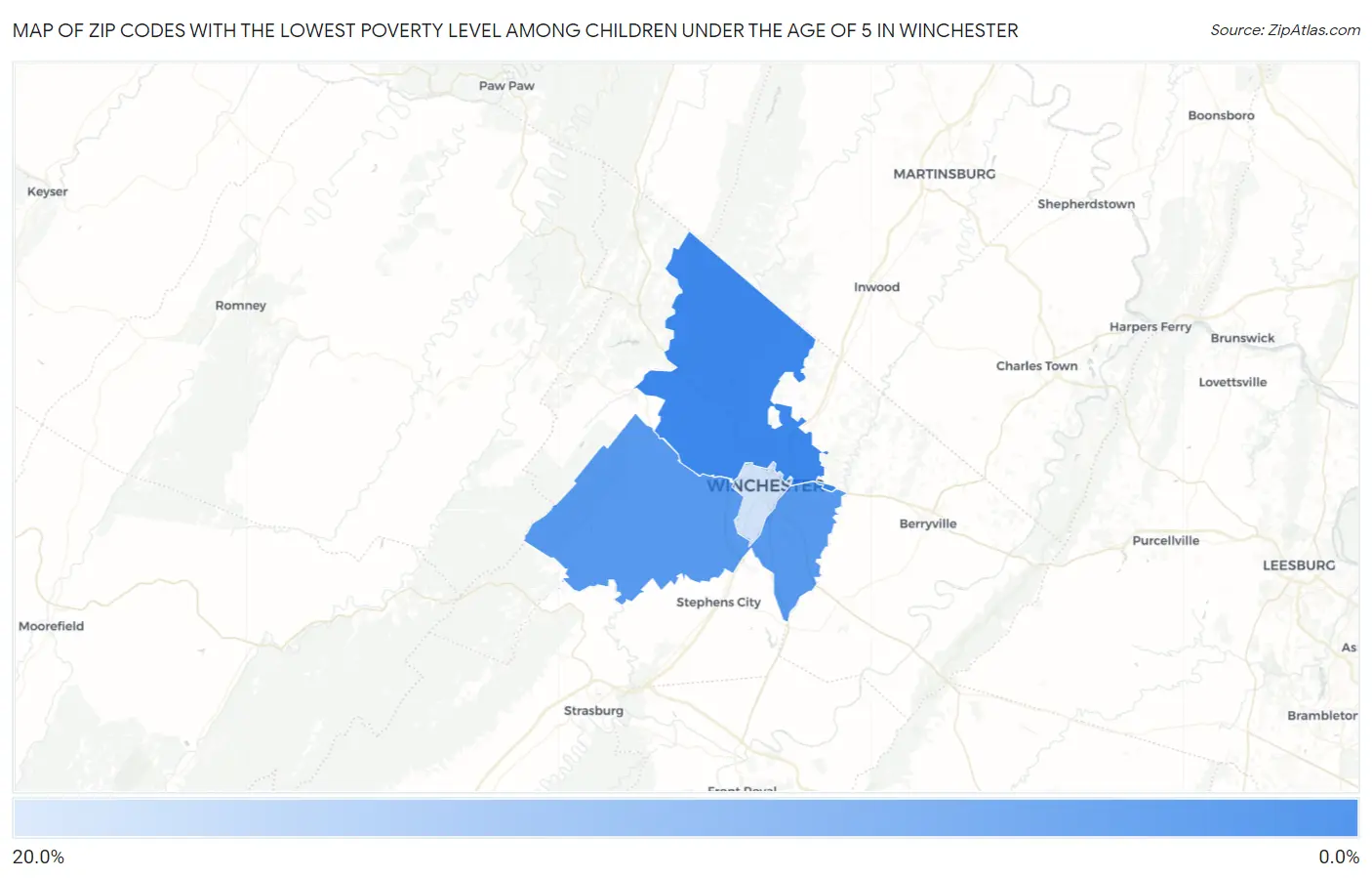 Zip Codes with the Lowest Poverty Level Among Children Under the Age of 5 in Winchester Map