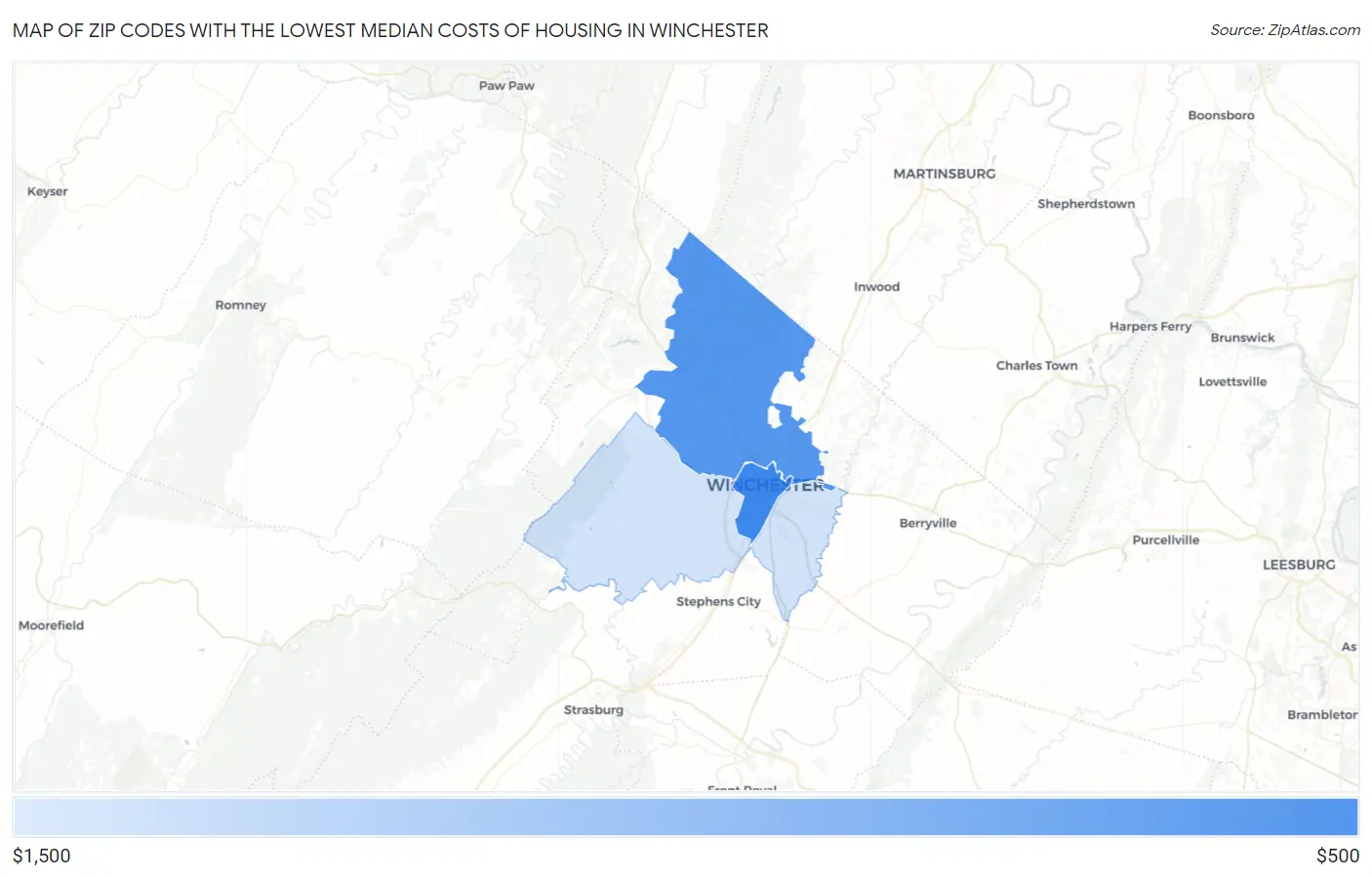 Zip Codes with the Lowest Median Costs of Housing in Winchester Map