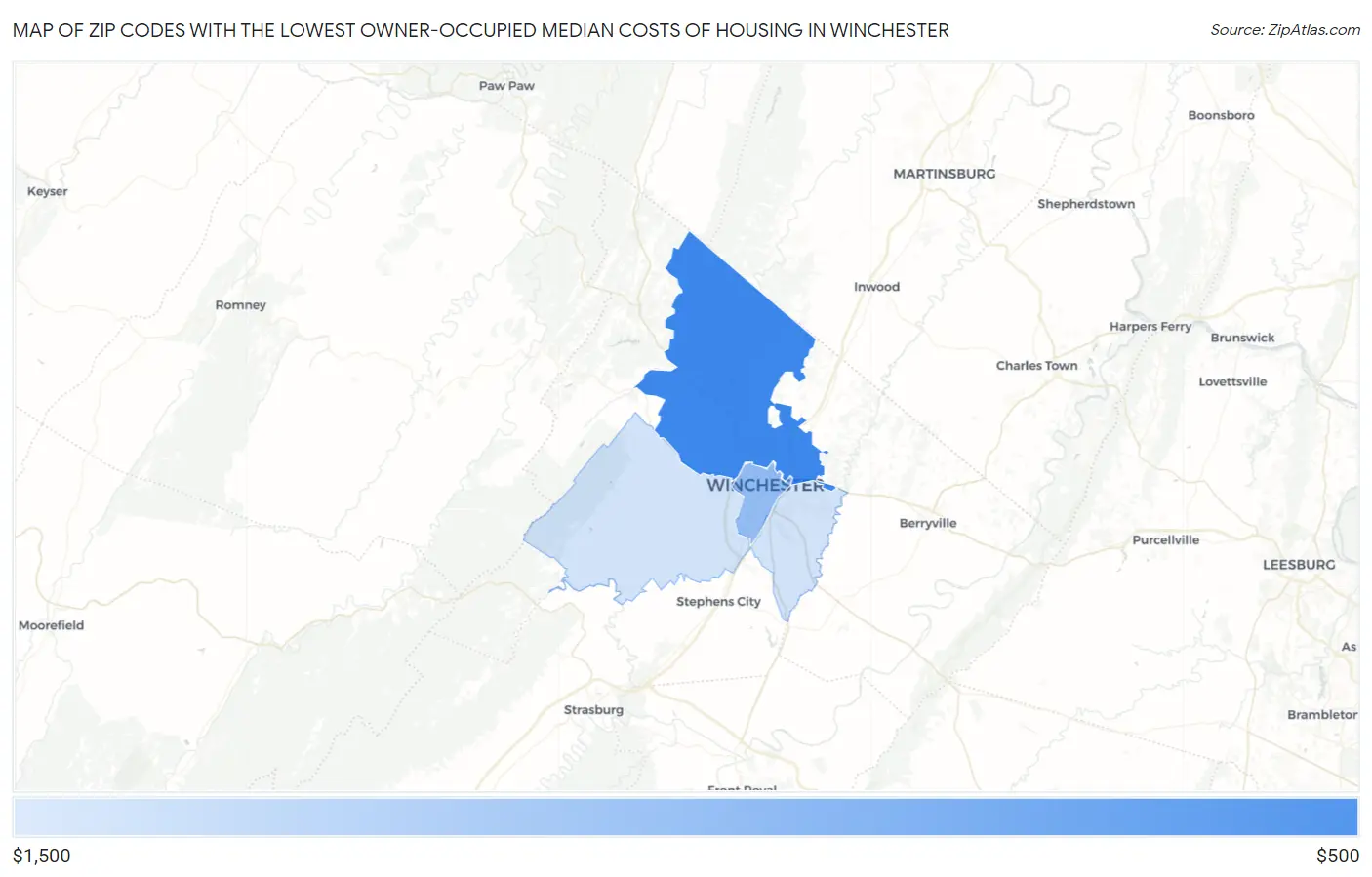 Zip Codes with the Lowest Owner-Occupied Median Costs of Housing in Winchester Map