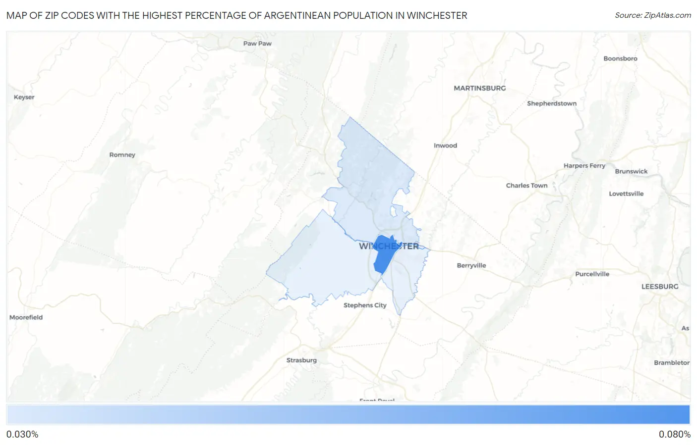 Zip Codes with the Highest Percentage of Argentinean Population in Winchester Map