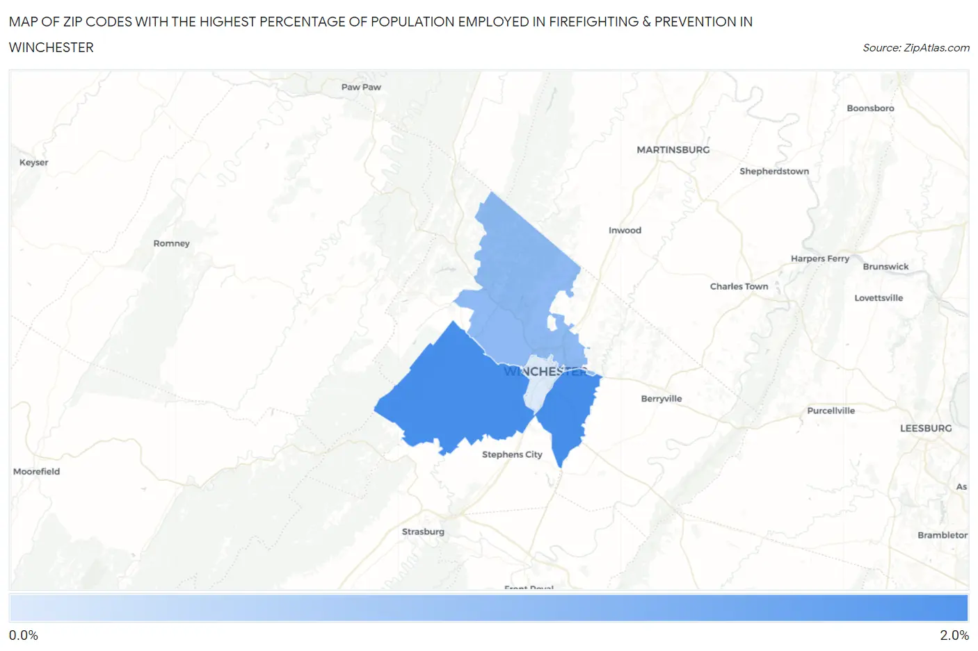 Zip Codes with the Highest Percentage of Population Employed in Firefighting & Prevention in Winchester Map