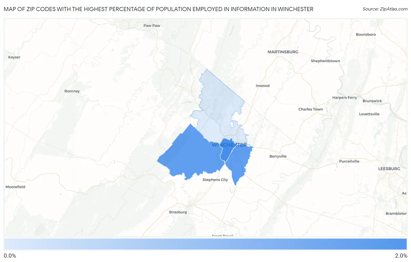 Zip Codes with the Highest Percentage of Population Employed in Information in Winchester Map