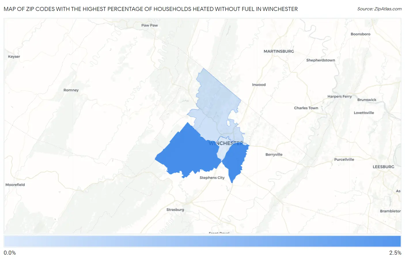 Zip Codes with the Highest Percentage of Households Heated without Fuel in Winchester Map