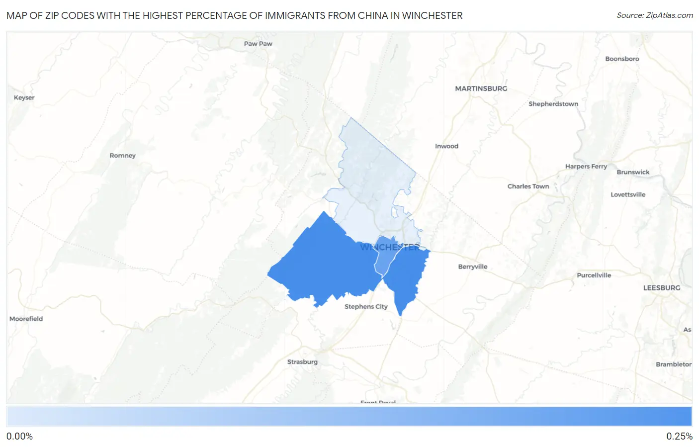 Zip Codes with the Highest Percentage of Immigrants from China in Winchester Map