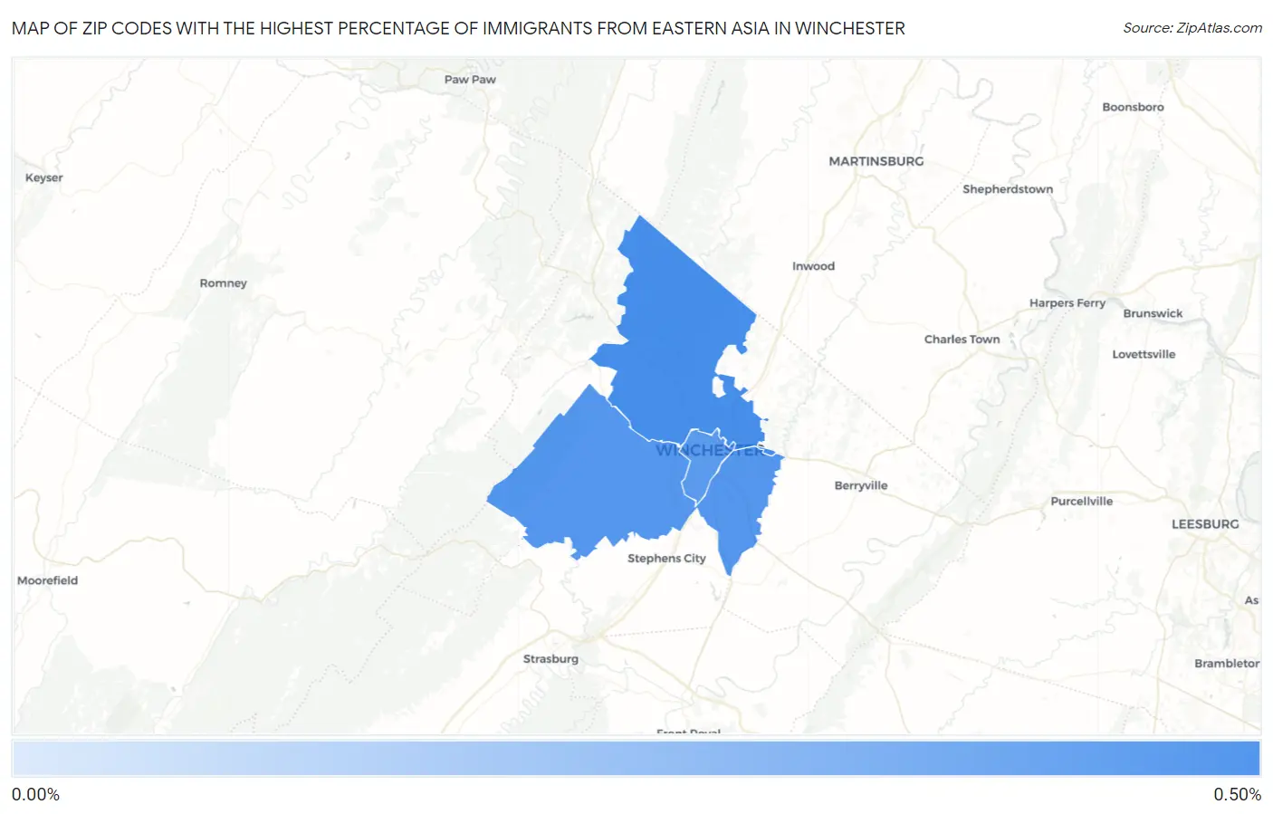 Zip Codes with the Highest Percentage of Immigrants from Eastern Asia in Winchester Map