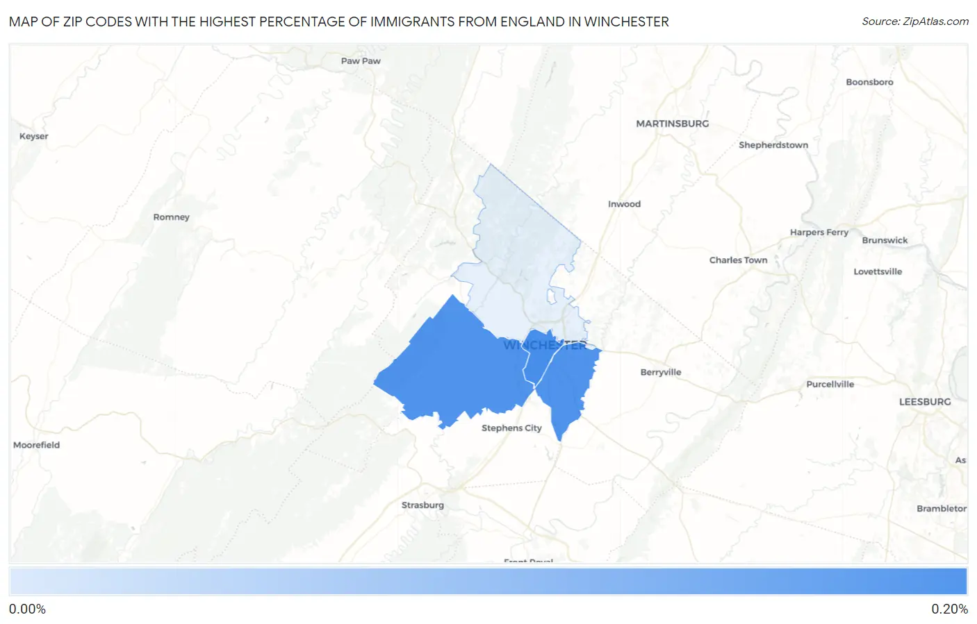 Zip Codes with the Highest Percentage of Immigrants from England in Winchester Map