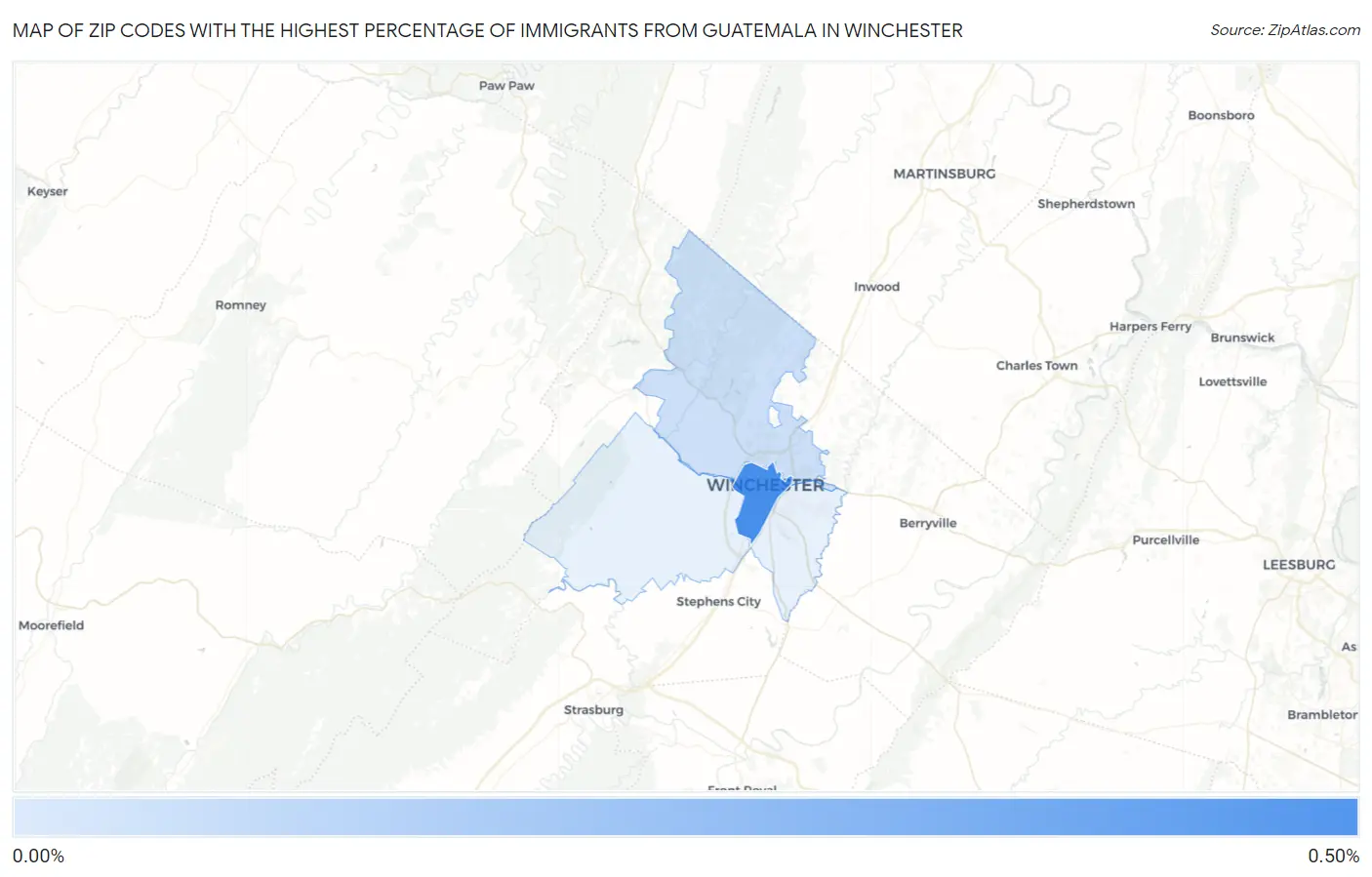 Zip Codes with the Highest Percentage of Immigrants from Guatemala in Winchester Map