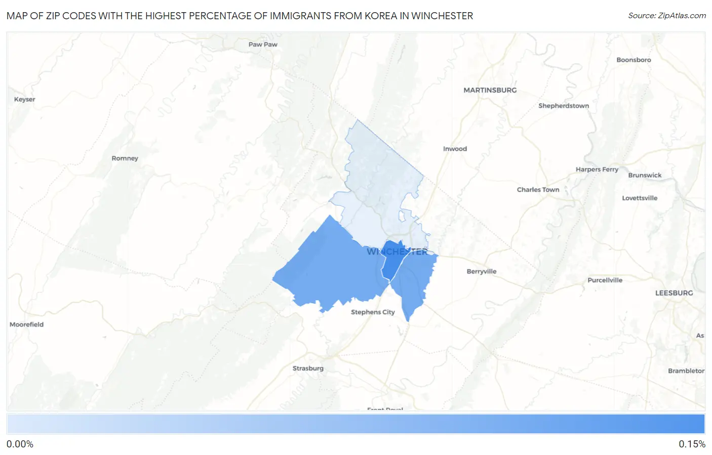 Zip Codes with the Highest Percentage of Immigrants from Korea in Winchester Map